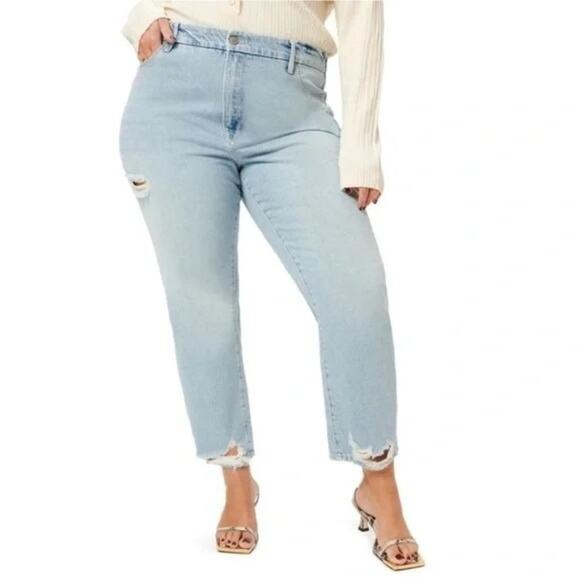 Good American Denim - NWT Good American Good Boy Distressed Plus Curvy Straight Leg Jean 24 Blue #3039